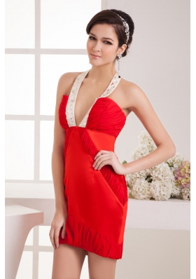 Red Mini Prom Dress for Girls with Straps Ruching Beading