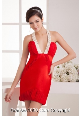 Red Mini Prom Dress for Girls with Straps Ruching Beading