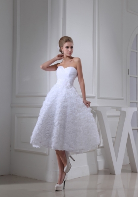 Ruche and Handle Flowers Sweetheart Rolling Flowers Bridal Dresses