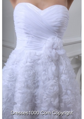 Ruche and Handle Flowers Sweetheart Rolling Flowers Bridal Dresses