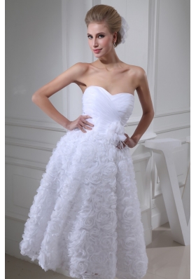 Ruche and Handle Flowers Sweetheart Rolling Flowers Bridal Dresses