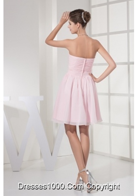 Ruched and Beaded Mini-length Chiffon Strapless Prom Homecoming Dress