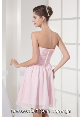 Ruched and Beaded Mini-length Chiffon Strapless Prom Homecoming Dress