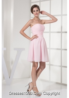 Ruched and Beaded Mini-length Chiffon Strapless Prom Homecoming Dress