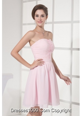 Ruched and Beaded Mini-length Chiffon Strapless Prom Homecoming Dress