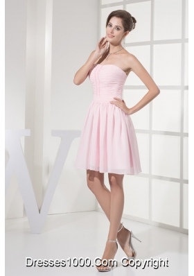 Ruched and Beaded Mini-length Chiffon Strapless Prom Homecoming Dress