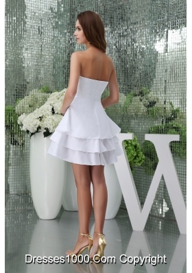 Ruffle-layers Mini-length White Wedding Dress with Handmade Flower