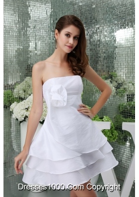 Ruffle-layers Mini-length White Wedding Dress with Handmade Flower