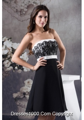 Simple Black and White Prom Cocktail Dress with Lace Decoration