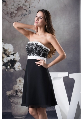 Simple Black and White Prom Cocktail Dress with Lace Decoration