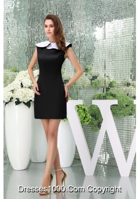 Simple Style Flounced Bateau Neck Black Satin Mini-length Prom Dress