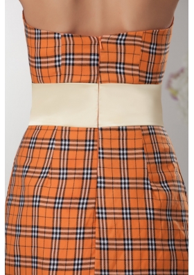 Special Fabric Mini-length Plaid Orange Prom Dress with Bowknot