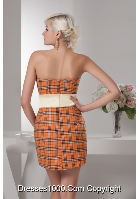 Special Fabric Mini-length Plaid Orange Prom Dress with Bowknot