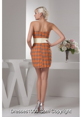 Special Fabric Mini-length Plaid Orange Prom Dress with Bowknot