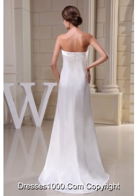 Sweetheart Brush Train Bridal Gown in White with Asymmetrical Hemline