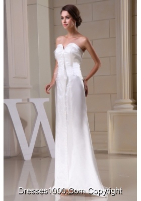 Sweetheart Brush Train Bridal Gown in White with Asymmetrical Hemline