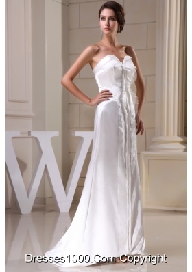 Sweetheart Brush Train Bridal Gown in White with Asymmetrical Hemline