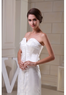 Sweetheart Brush Train Bridal Gown in White with Asymmetrical Hemline