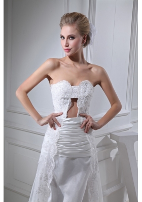 Sweetheart Lace and Taffeta Ruching Bridal Dresses in White with Hollow Out