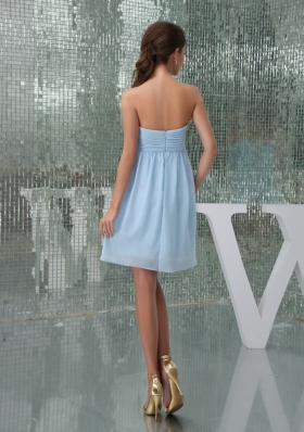 Sweetheart Ruched Baby Blue Knee-length Prom Dress for Girls