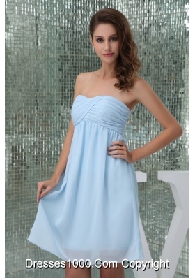 Sweetheart Ruched Baby Blue Knee-length Prom Dress for Girls