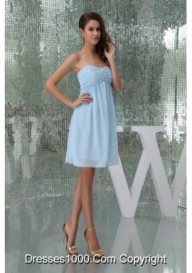 Sweetheart Ruched Baby Blue Knee-length Prom Dress for Girls