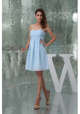 Sweetheart Ruched Baby Blue Knee-length Prom Dress for Girls