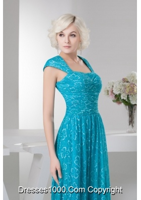 Teal Square Brush Train prom Dress with Cap Sleeves 2013