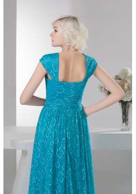 Teal Square Brush Train prom Dress with Cap Sleeves 2013