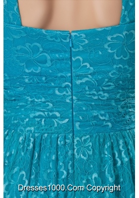 Teal Square Brush Train prom Dress with Cap Sleeves 2013