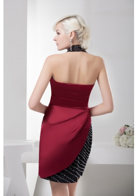 Unique Wine Red and Black Prom Dress with Beading Taffeta