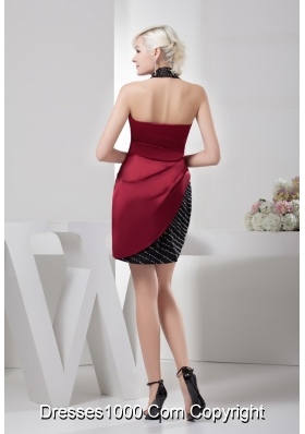 Unique Wine Red and Black Prom Dress with Beading Taffeta