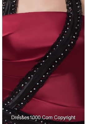 Unique Wine Red and Black Prom Dress with Beading Taffeta