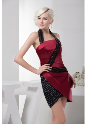 Unique Wine Red and Black Prom Dress with Beading Taffeta