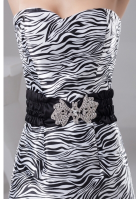 Zebra-stripe Sweetheart Prom Gown Dress Decorated by Wide Sash