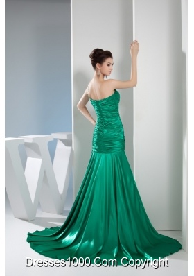 2014 Green One Shoulder Column Ruching Prom Gowns for Party