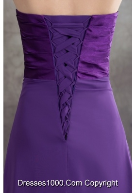 Beaded and Ruched Floor-length Purple Prom Celebrity Dress Strapless