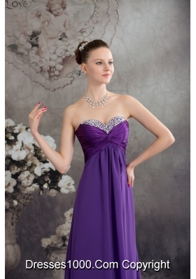 Beaded and Ruched Floor-length Purple Prom Celebrity Dress Strapless