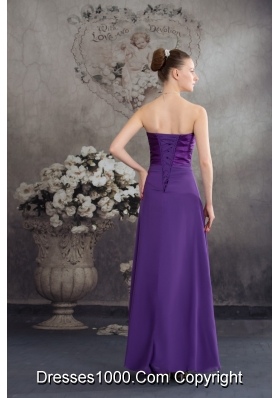 Beaded and Ruched Floor-length Purple Prom Celebrity Dress Strapless