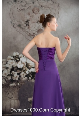 Beaded and Ruched Floor-length Purple Prom Celebrity Dress Strapless