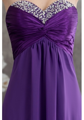 Beaded and Ruched Floor-length Purple Prom Celebrity Dress Strapless