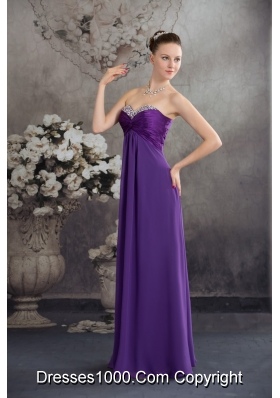 Beaded and Ruched Floor-length Purple Prom Celebrity Dress Strapless