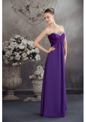 Beaded and Ruched Floor-length Purple Prom Celebrity Dress Strapless