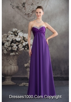 Beaded and Ruched Floor-length Purple Prom Celebrity Dress Strapless