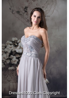 Beaded Embroidery Sweetheart Prom Dress in Gray with Belt