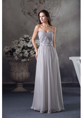 Beaded Embroidery Sweetheart Prom Dress in Gray with Belt