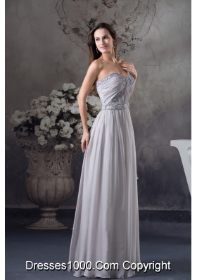 Beaded Embroidery Sweetheart Prom Dress in Gray with Belt