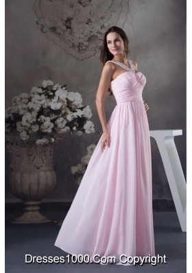 Beaded V-neck Ruched Pink Prom Holiday Dress with Side Zipper