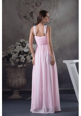 Beaded V-neck Ruched Pink Prom Holiday Dress with Side Zipper