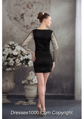 Black and Champagne Long Sleeves Scoop Sequined Prom Dress